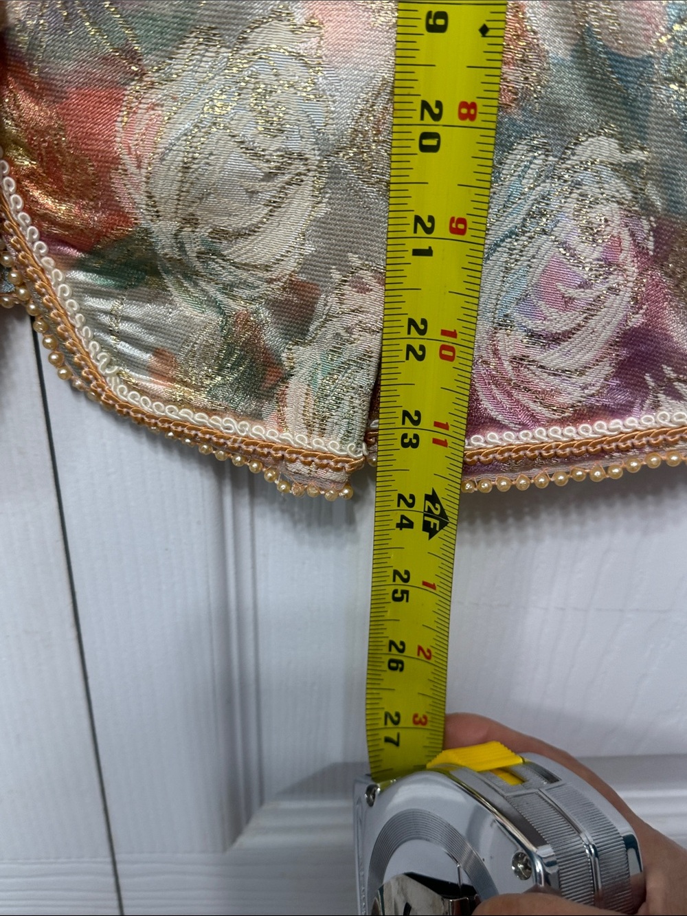 Vintage Floral 2 Piece Peach Midi Dress with Brocade Jacket - Picture 5 of 12